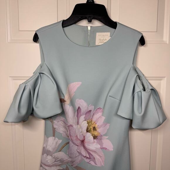 TED BAKER BODYCON FLORAL DRESS SLEEVELESS DROP SLEEVES WOMEN’S SIZE 0 (US 2) - Picture 2 of 8